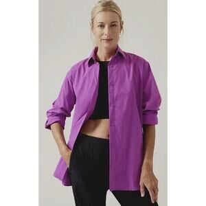 Athleta Performance Oversized Poplin Button Down Top in Jazzy Purple Size Large